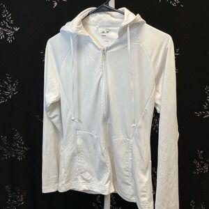 Adidas Climalite White Full Zip Hoodie Womens Small Performance Jacket Track Top
